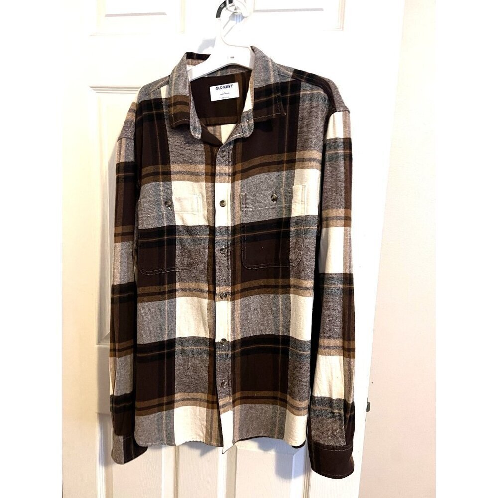 OLD NAVY Double-Brushed Women’s Flannel Plaid Button Long Sleeve Shirt Sz L